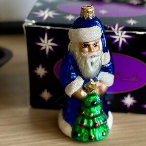 Christopher Radko Blue Santa Christmas Ornament Made in Poland Hand-painted